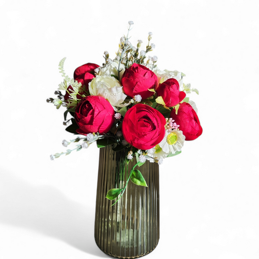 Red Ranunculus, Cream Ranunculus and Gyp Artificial Bouquet