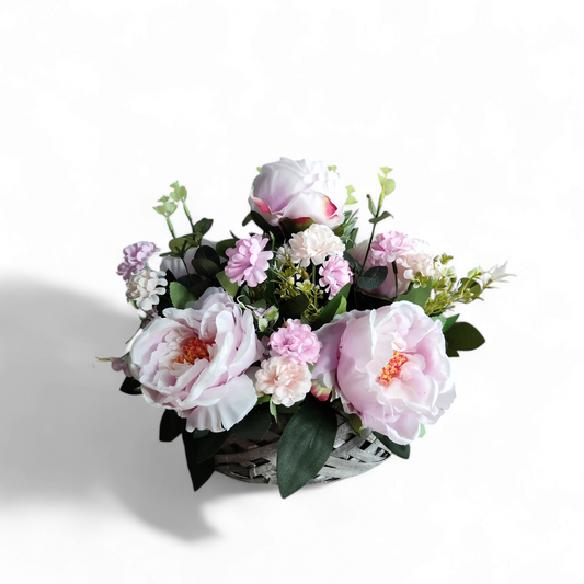 Pink Peony, Chrysanthemum, Eucalyptus and Willow Leaf Artificial Flower Basket