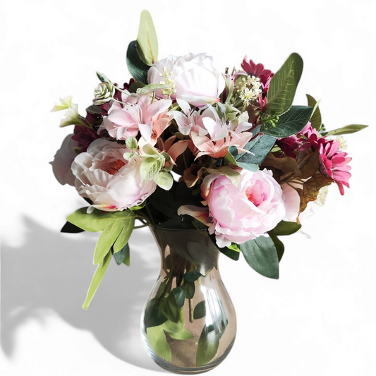 Artificial Peony Bouquet with Daisy, Lilies and Eucalyptus.